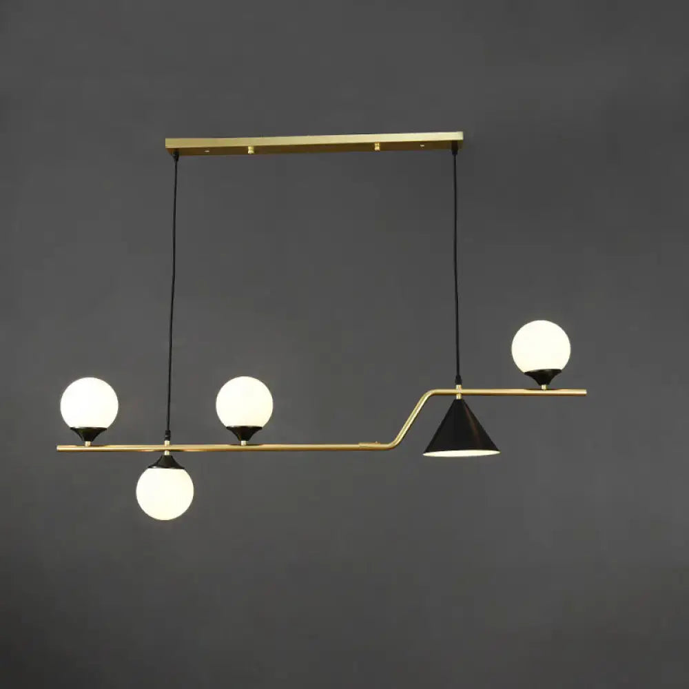 Decorbites minimalist gold metal ball hanging island pendant lamp with three frosted glass globes and black conical shade