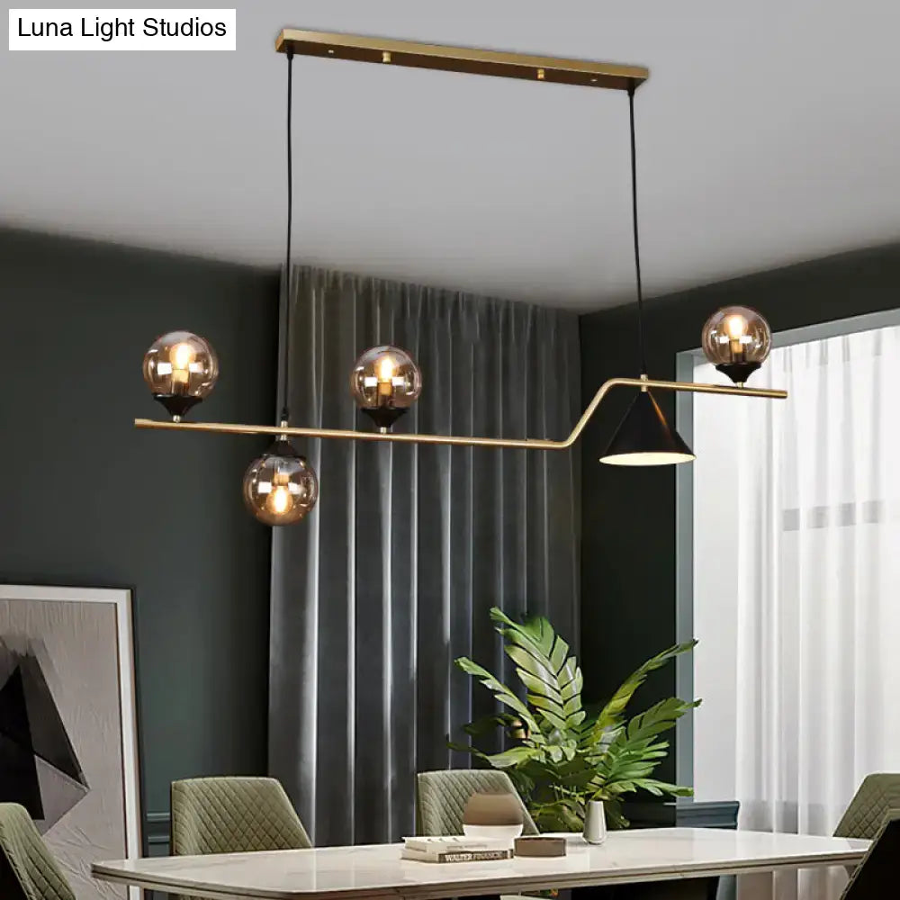 DecorBites™ minimalist gold metal dining pendant lamp with brass ball hanging island light and amber glass bulbs