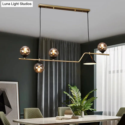 DecorBites™ minimalist gold metal dining pendant lamp with brass ball hanging island light and amber glass bulbs