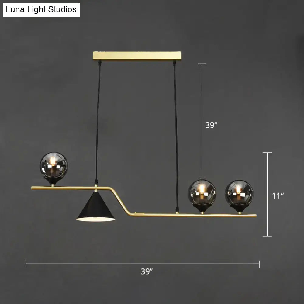 DecorBites™ minimalist gold metal ball hanging island pendant lamp with three spherical glass bulbs for dining room
