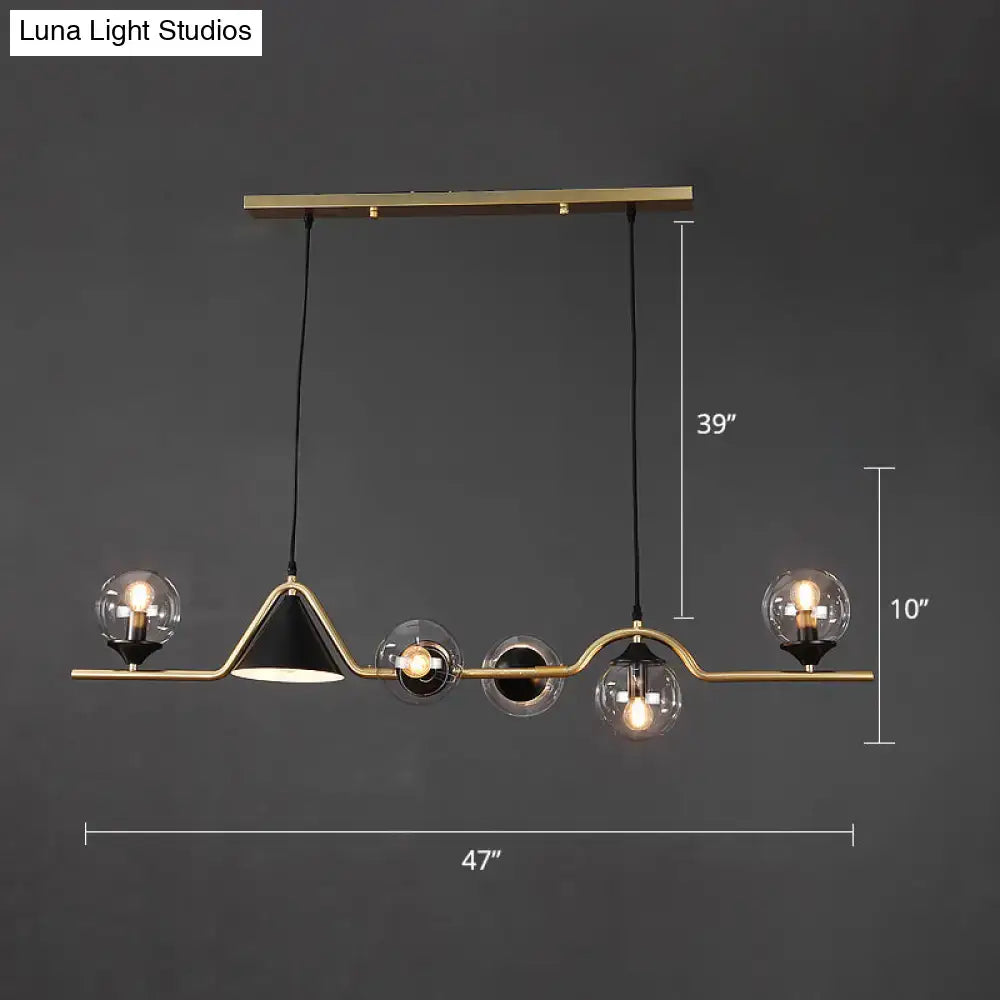 Modern minimalist gold metal dining pendant lamp with brass and black ball hanging island light and clear glass globe bulbs