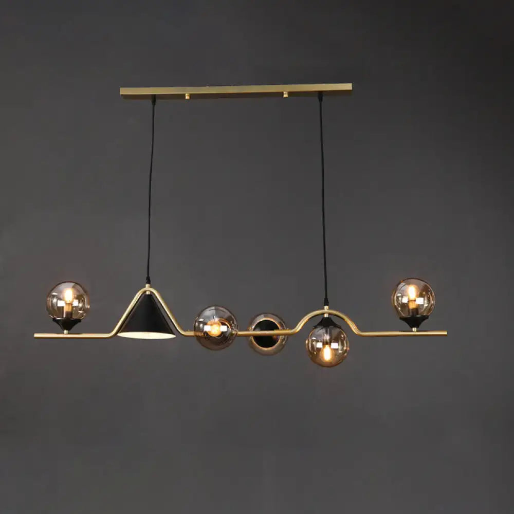 Decorbites minimalist gold metal dining pendant lamp with brass ball hanging island light and black conical shade