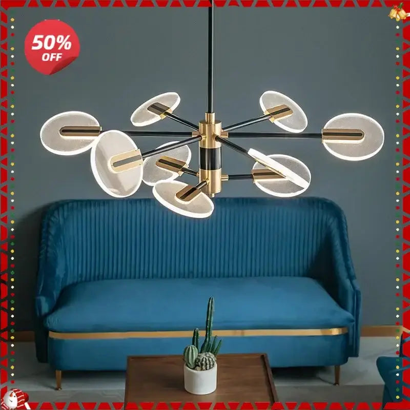 Modern brass and black acrylic led ceiling chandelier with white oval light panels for living room decorbites acrylic led