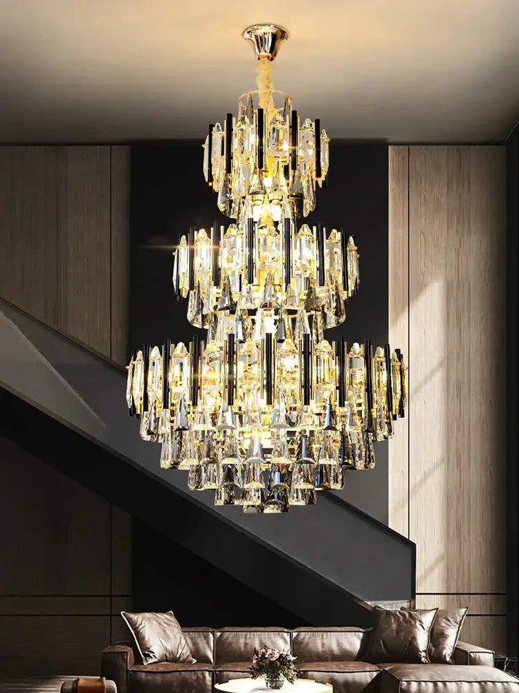Modern brass and black crystal hollow villa chandelier with clear prisms for elegant living room decorbites crystal hollow design