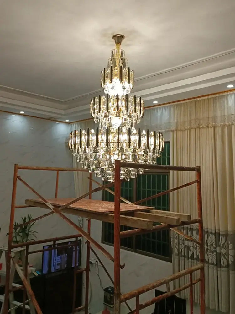 Modern brass and black crystal hollow villa chandelier with gold-toned accents for elegant living room decorbites crystal hollow