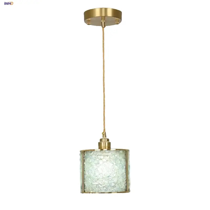 Modern brass and blue glass crystal led pendant light with frosted textured glass shade for kitchen lighting
