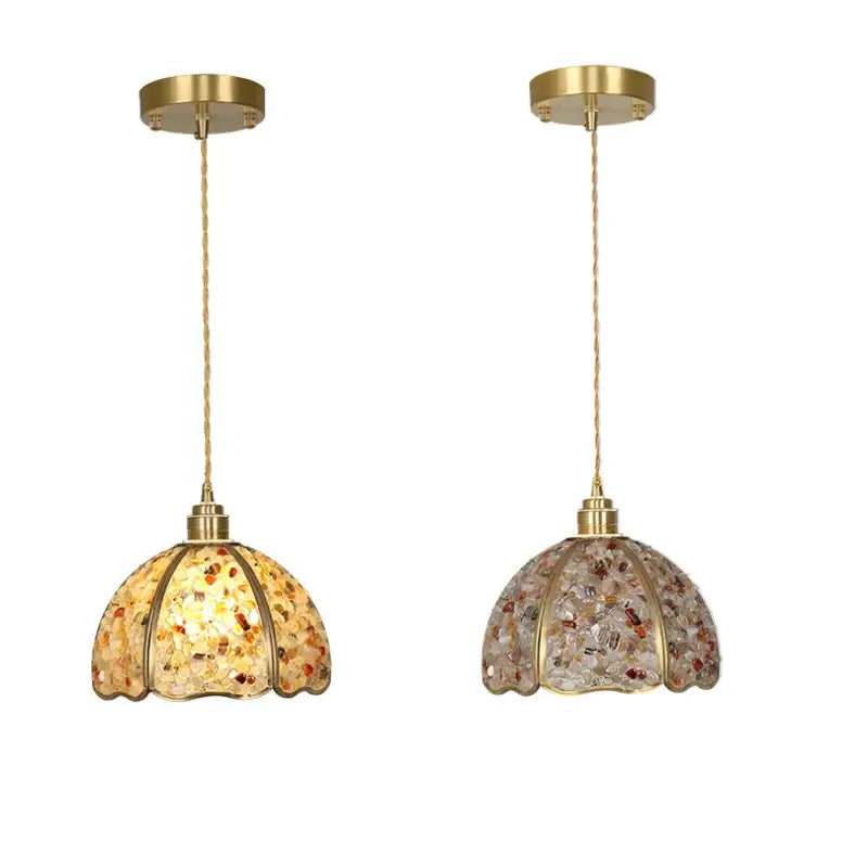 Modern brass pendant light with amber and clear mosaic glass crystal led shades for kitchen use