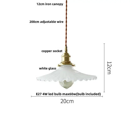 Modern brass pendant lamp with decorbites clear glass scalloped shade and twisted copper wire suspension for dining room