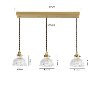 Modern brass pendant light with gold-toned three lights, clear glass led fluted shades, and twisted bronze cords for dining room decorbites clear glass