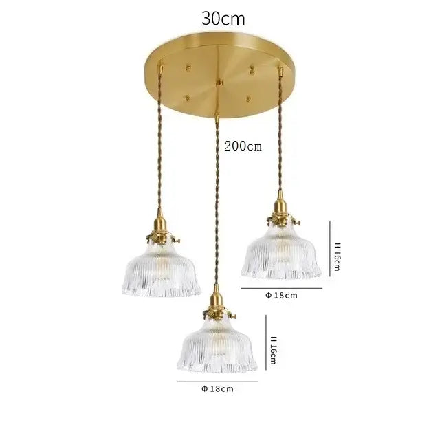 Modern brass pendant light with clear glass led fluted shades and braided copper cords for dining room decorbites clear glass