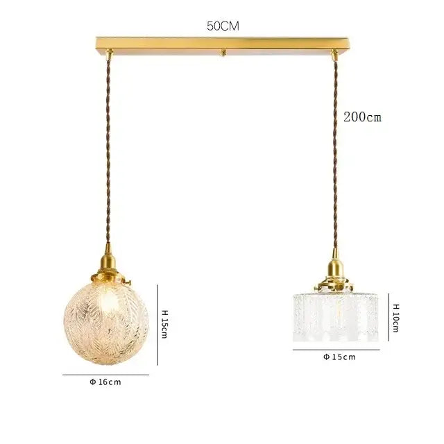 Modern brass pendant light with gold finish and decorbites clear glass led spherical and cylindrical shades for dining room