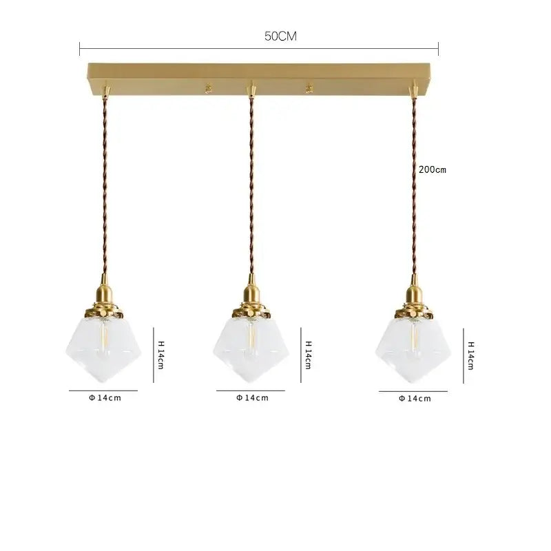Modern brass pendant light with three clear glass led faceted shades and twisted bronze cords for dining room decorbites clear glass