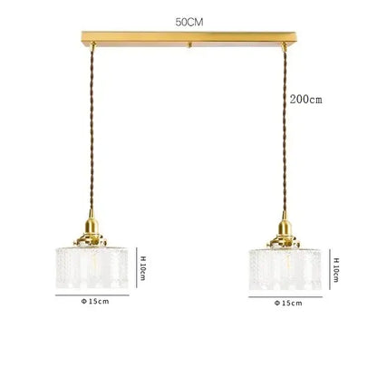 Modern brass pendant light with gold-toned rectangular frame and decorbites clear glass led shades for dining room decor