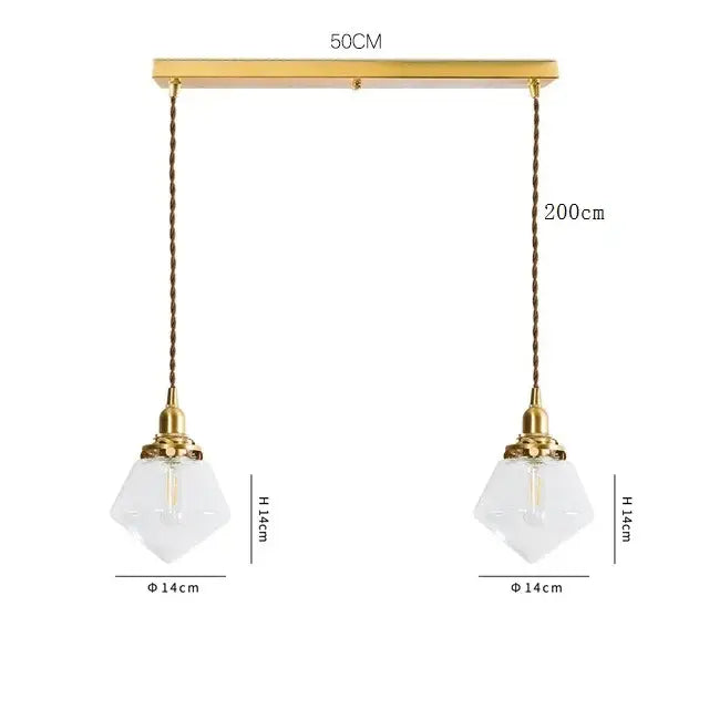 Modern brass and clear glass led pendant light with gold-toned diamond-shaped shades and twisted bronze cords for dining room decorbites clear glass