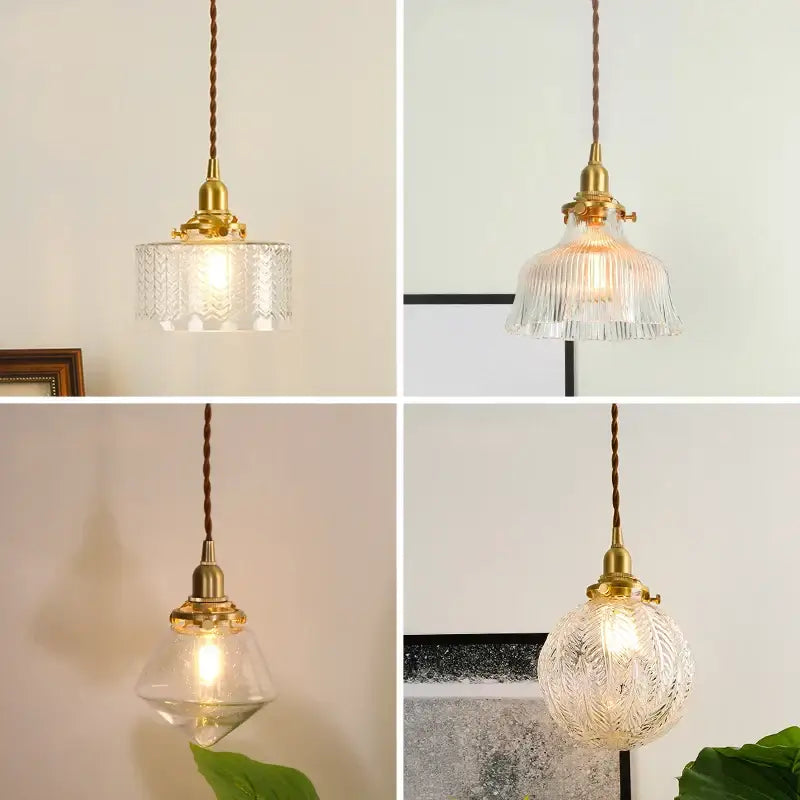 Modern brass and clear glass led pendant light with textured clear glass shades for dining room decorbites pendant light