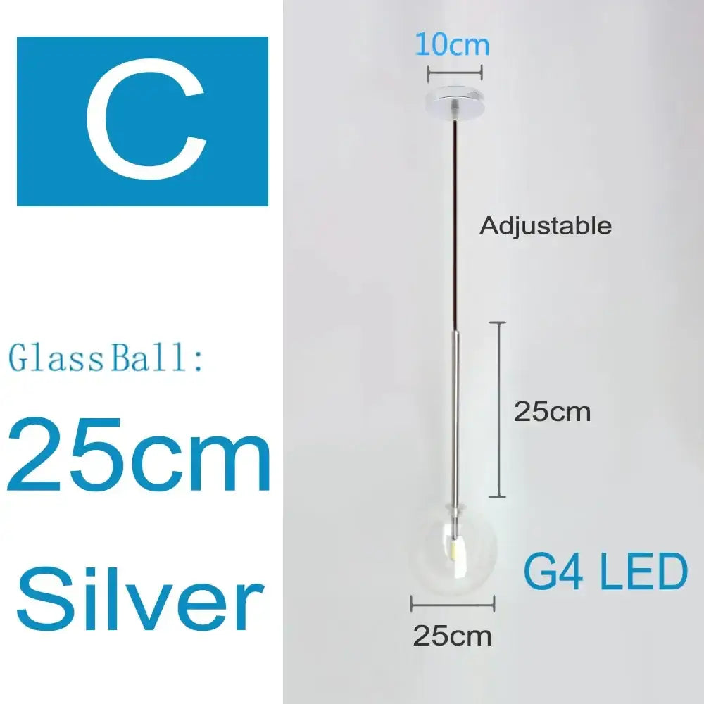 Modern brass and clear glass pendant light with silver glass ball, adjustable 25cm length, and g4 led bulb decorbites clear glass chandelier