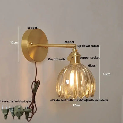 Modern brass and clear glass wall lights with fluted glass shade featuring decorbites clear glass for bedroom decor