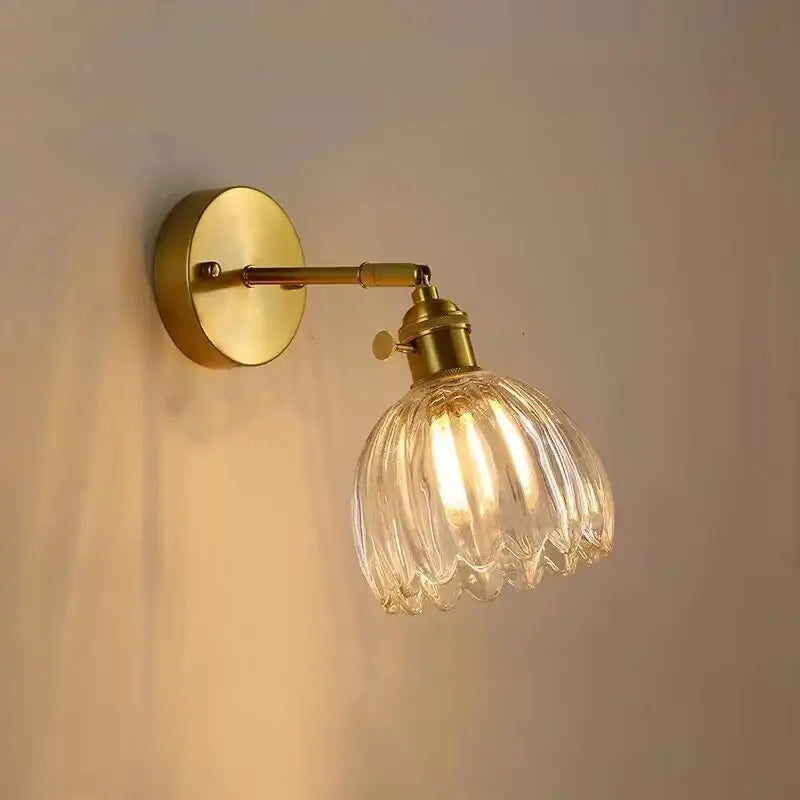 Modern brass wall lights with clear ribbed glass shade decorbites clear glass bedroom rotating sconce