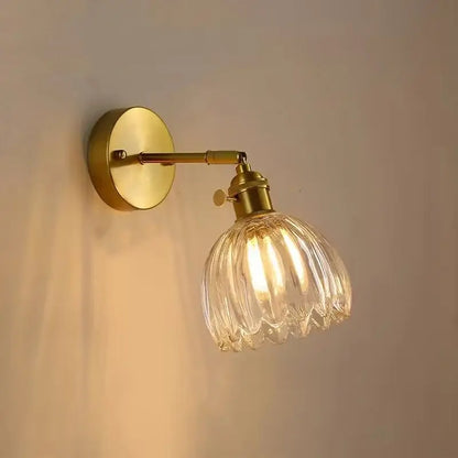 Modern brass wall lights with clear ribbed glass shade decorbites clear glass bedroom rotating sconce