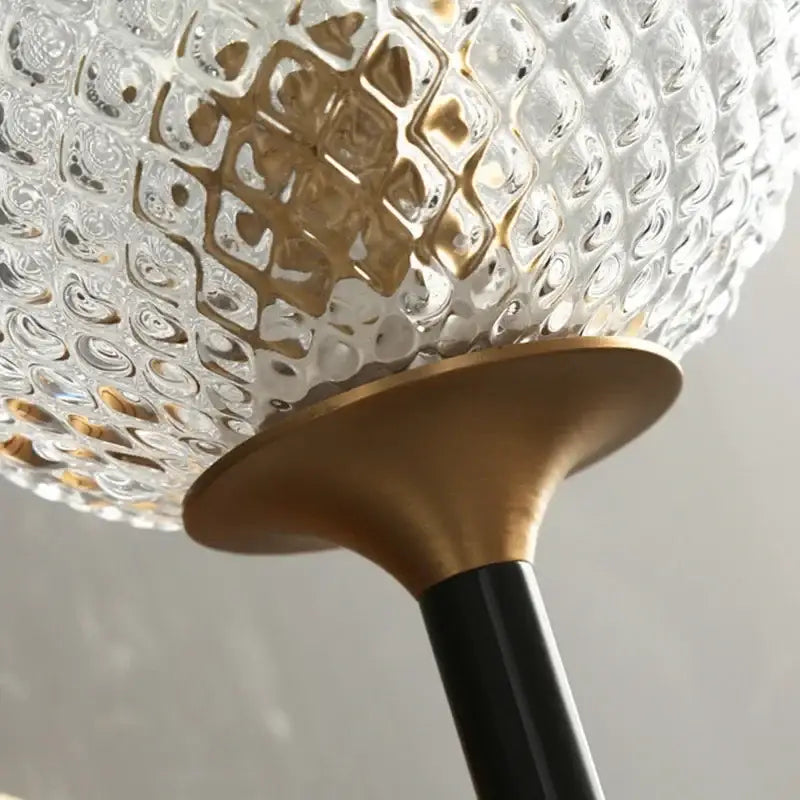 Modern brass and copper wooden wall light with clear textured glass globe and black stem for living room decorbites copper wooden frame