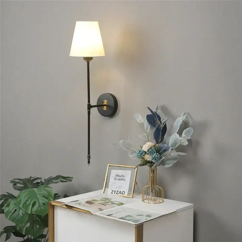 Black wrought iron wall lamps with cream fabric shade modern led wall lamps for bedroom lighting