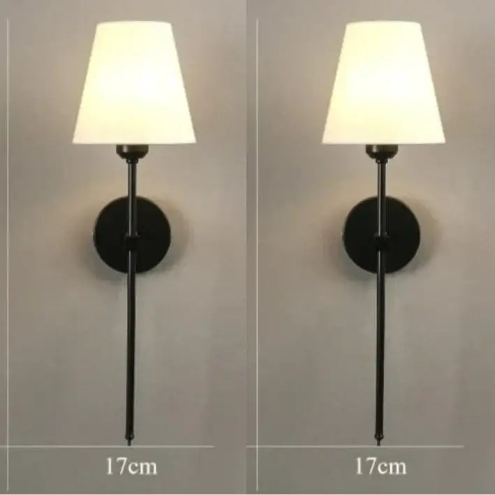 Black wrought iron wall lamp with tapered white fabric shade modern led wall lamp for bedroom lighting
