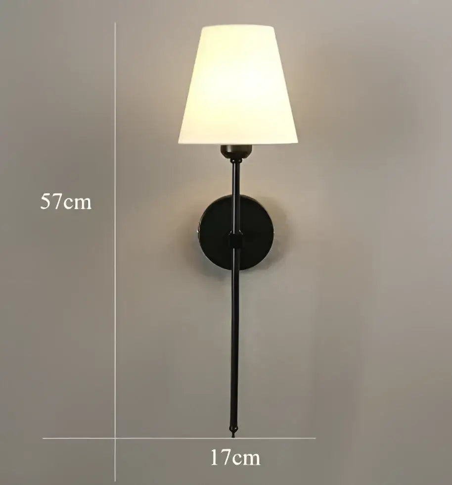 Black metal wall lamp with white tapered fabric shade modern led wall lamp for bedroom lighting