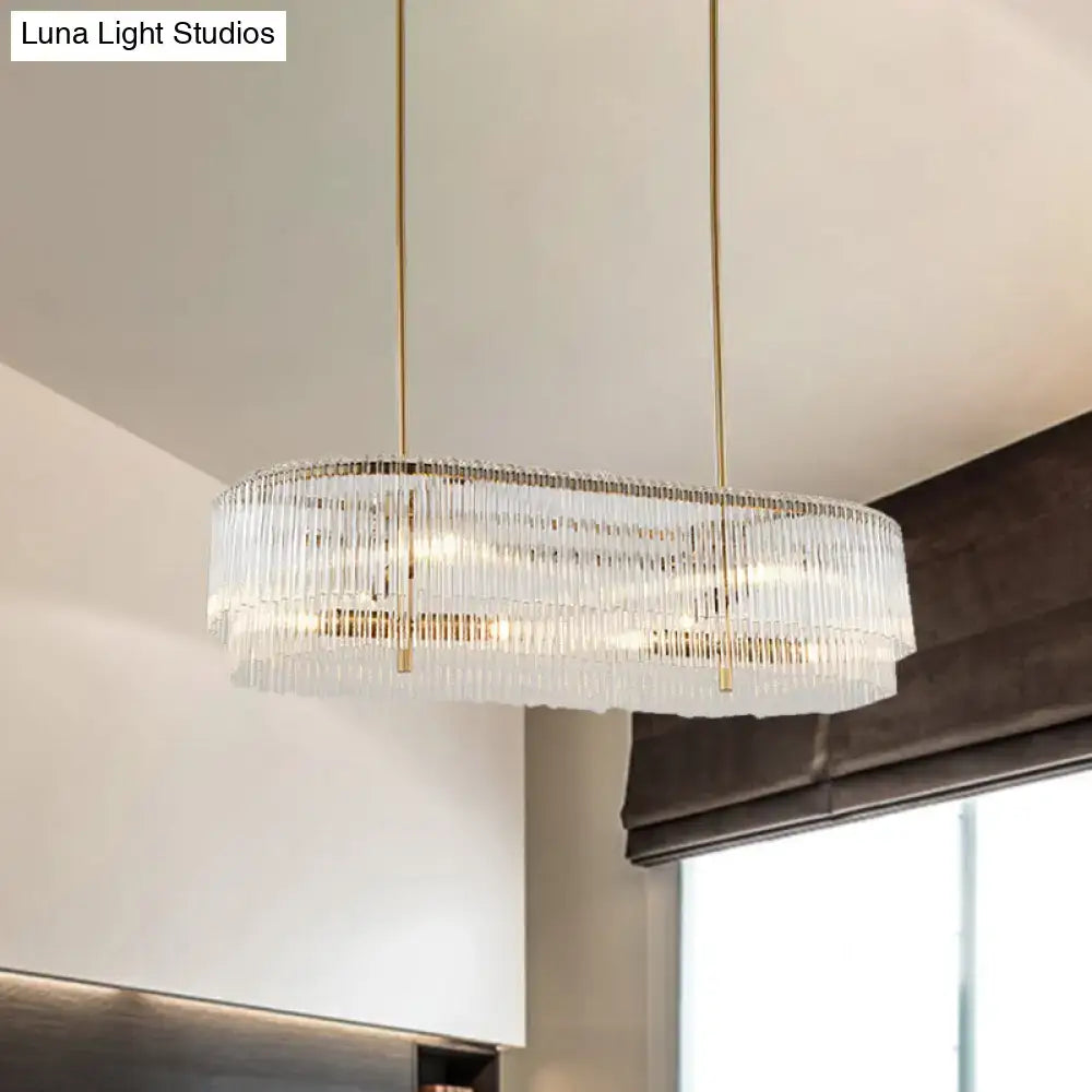 Elegant decorbites 12-light brass crystal rod oval island lamp with cascading clear prisms for modern dining room 220v-240v