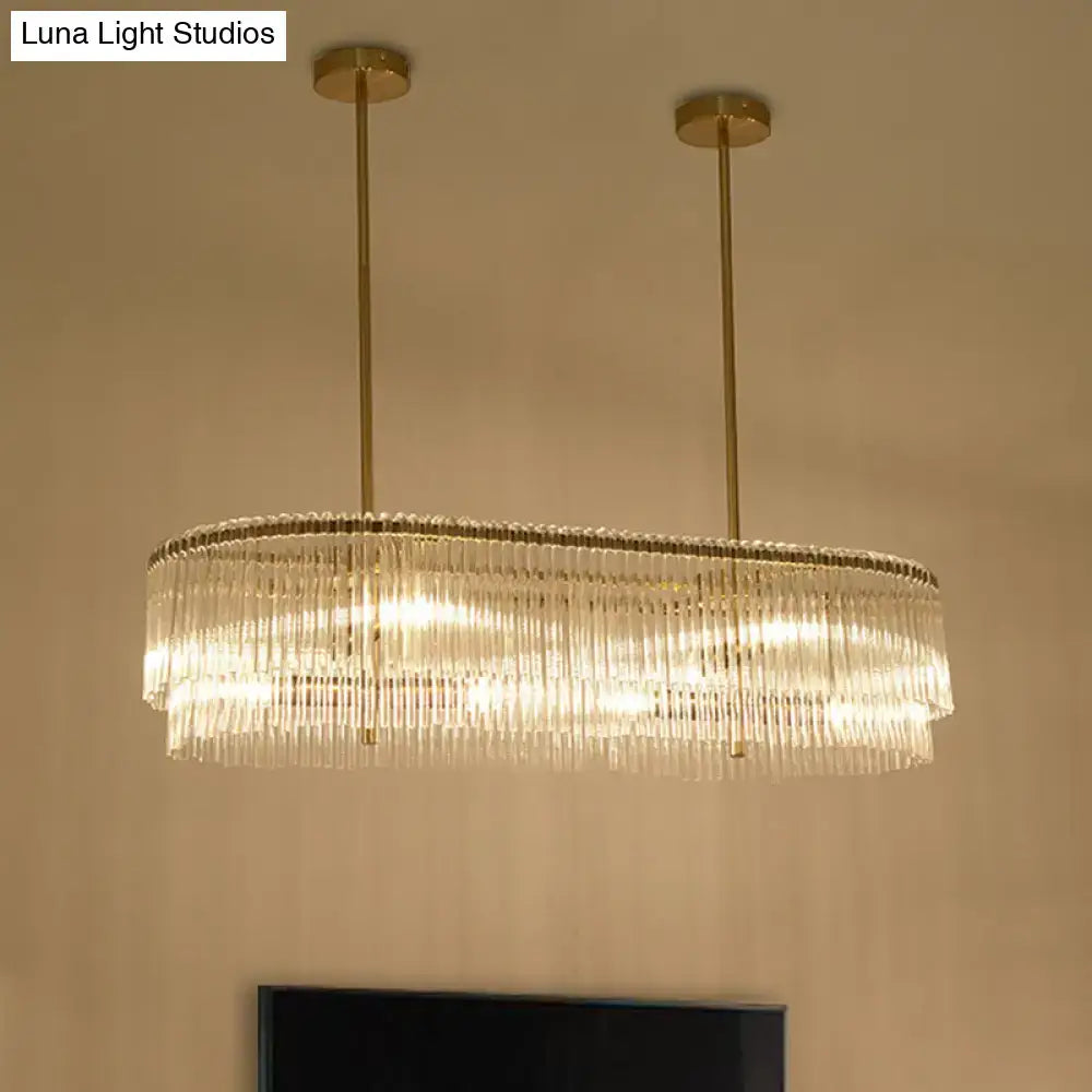 Elegant decorbites™ 12-light brass crystal rod oval island lamp with cascading clear prisms for modern dining room