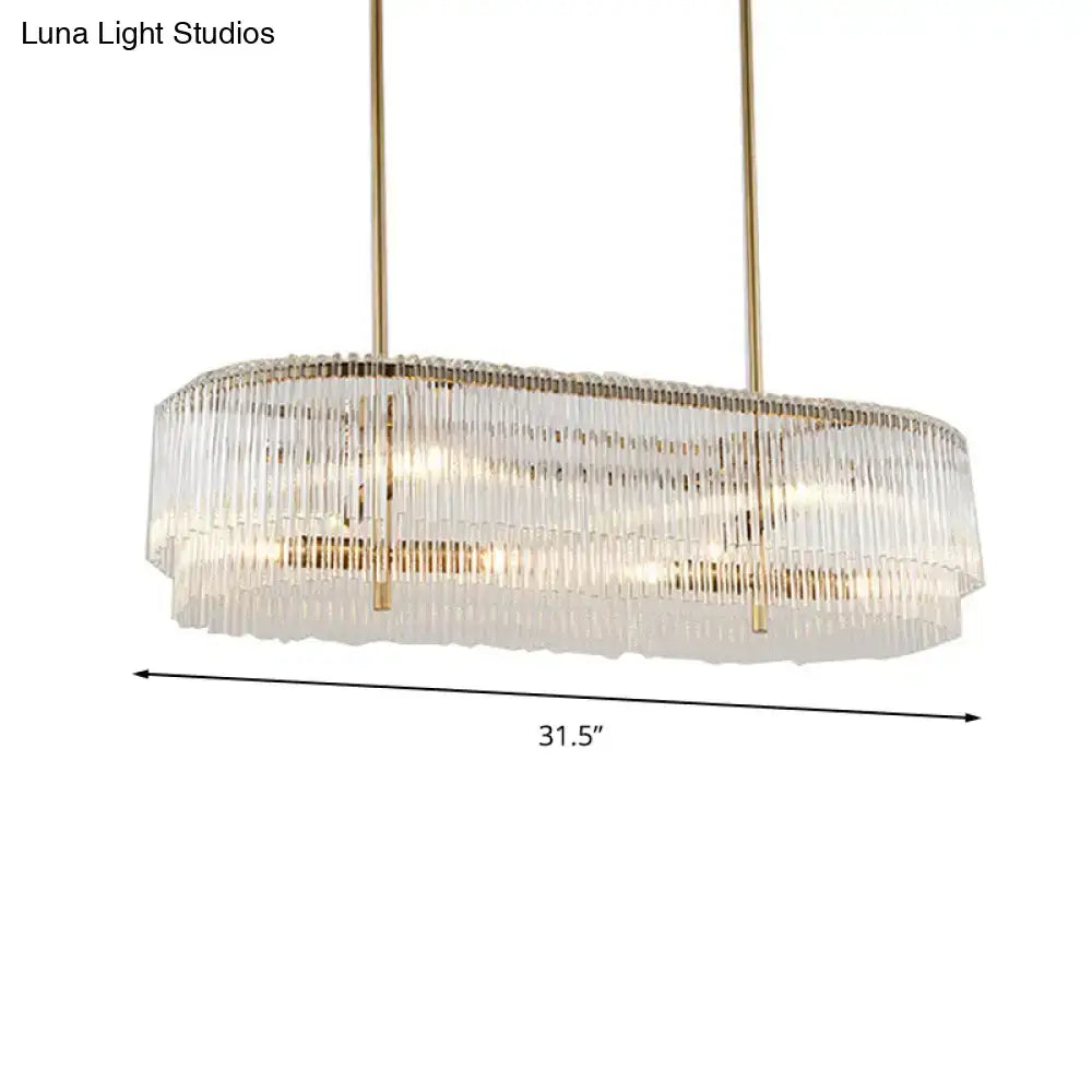 Elegant decorbites 12-light brass crystal rod oval island lamp with cascading clear glass prisms for modern dining room, 110v-120v