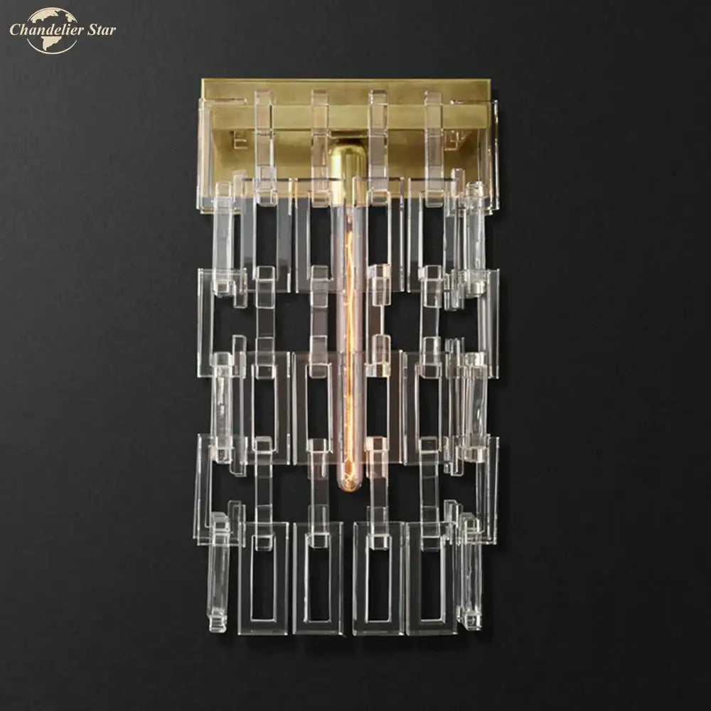 Modern brass and crystal wall sconce with gold-toned metal frame and crystal wall decorbites crystal wall design