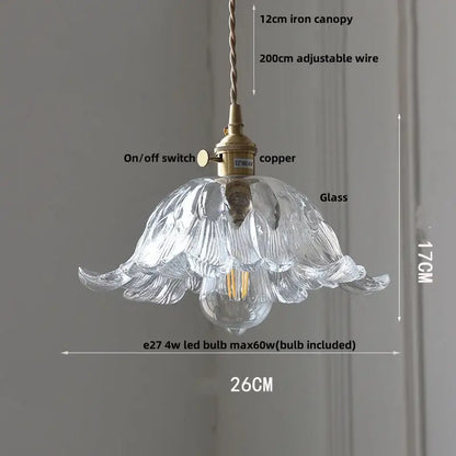 Modern brass and cut glass led pendant light with clear glass petal design and brass copper switch for dining room