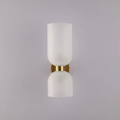 Modern brass wall lamps with two frosted white decorbites glass ball shades for bedroom decor