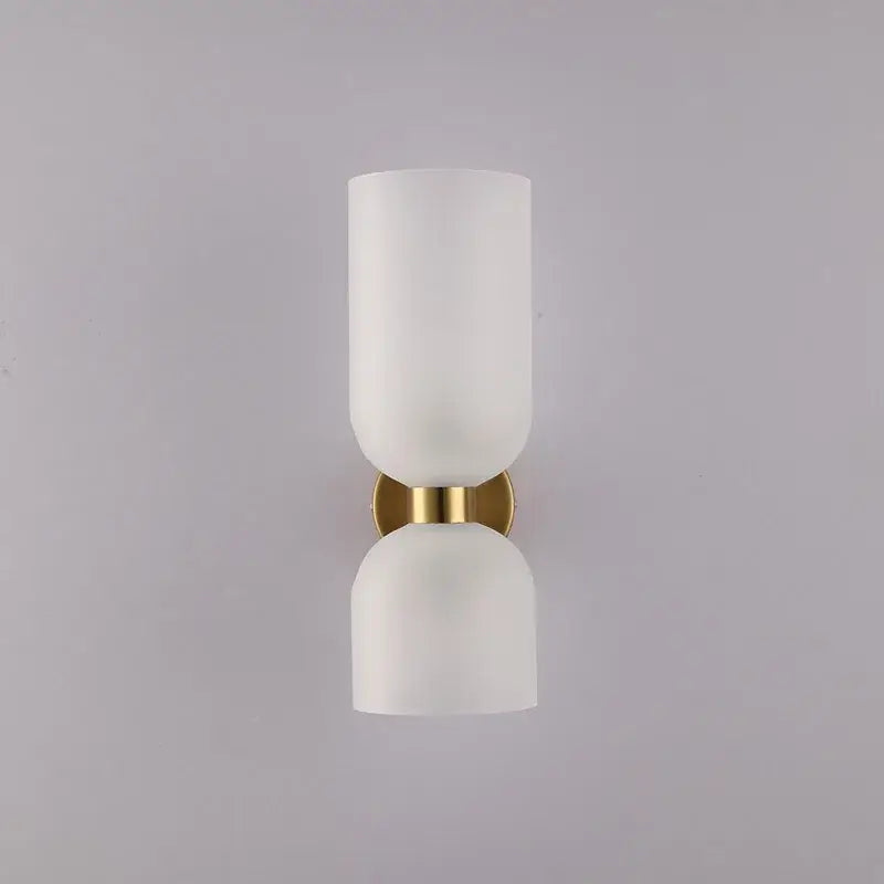 Modern brass wall lamps with two frosted white decorbites glass ball shades for bedroom decor