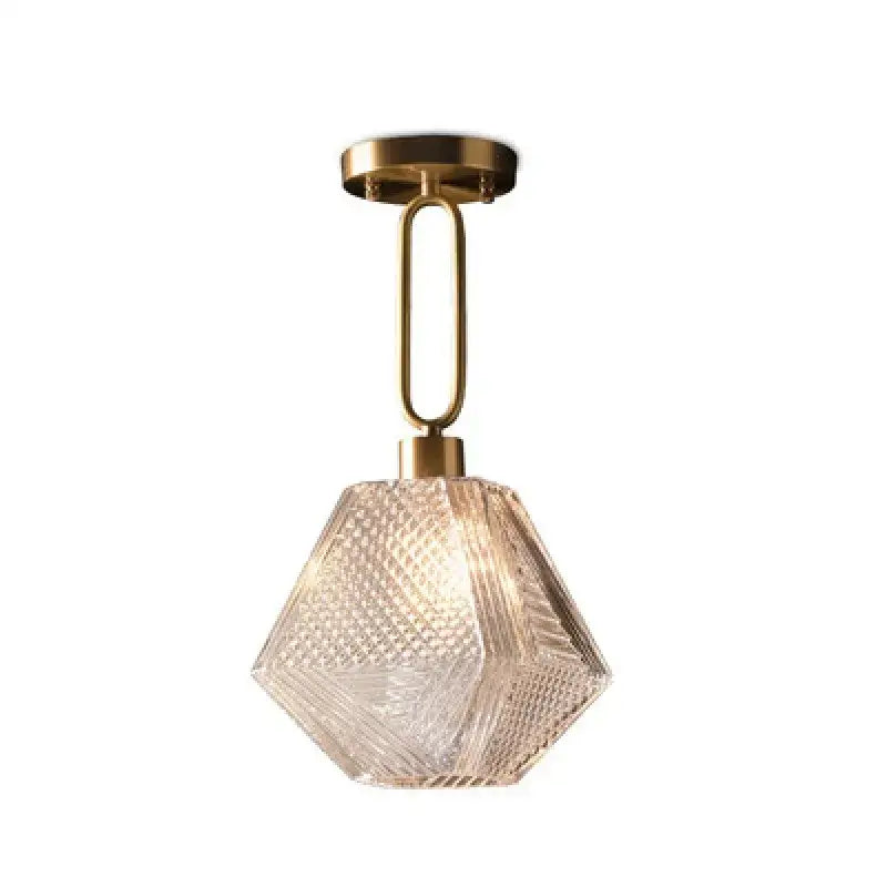 Modern brass and diamond glass pendant lamp with hexagonal textured glass pendant lamp for living room lighting