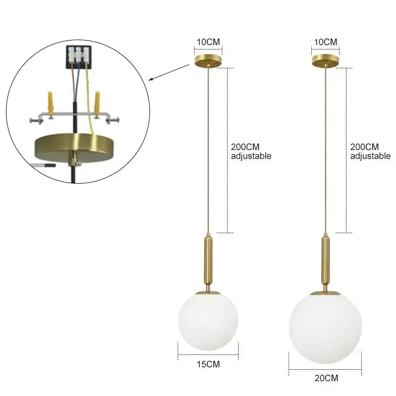 Modern brass and frosted glass ball pendant light with adjustable hanging length for dining room decorbites glass ball pendant