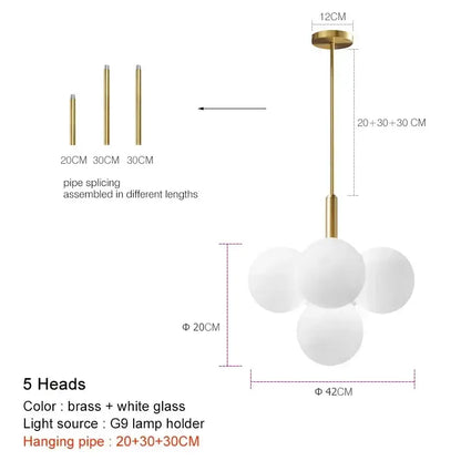Modern brass and frosted glass chandelier with five white glass spheres for living room decorbites elegant glass chandelier