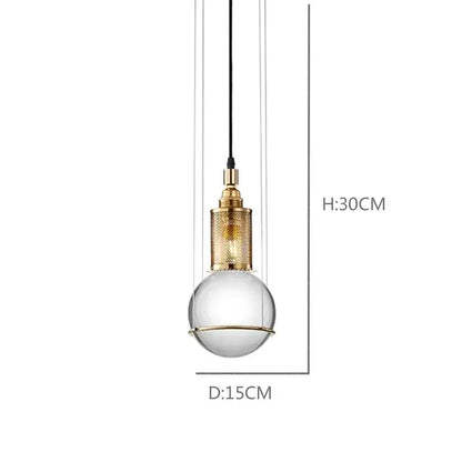 Modern brass and glass crystal ball led pendant light with clear globe and gold-toned cage for dining room decorbites crystal ball