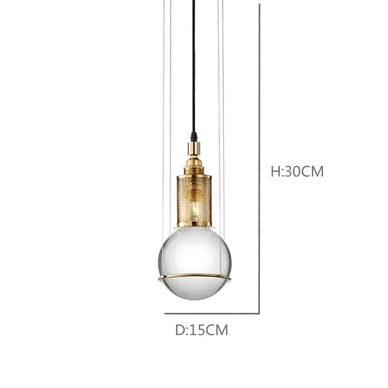 Modern brass and glass crystal ball led pendant light with clear globe and gold-toned cage for dining room decorbites crystal ball