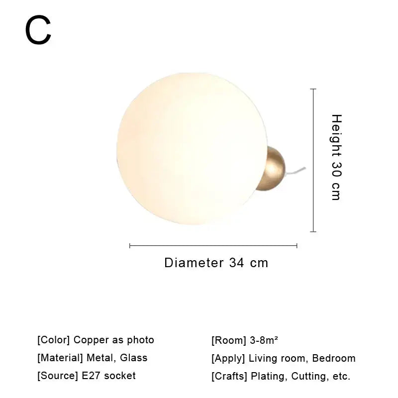 Modern brass and glass desk lamp with spherical frosted glass shade and copper base for bedroom decorbites glass desk use