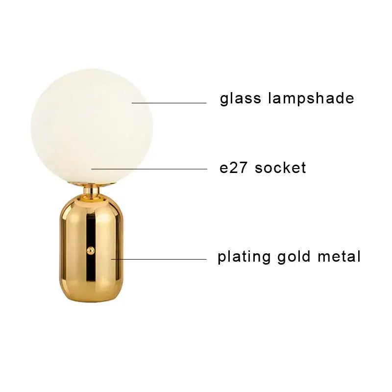 Modern brass and glass desk lamp with gold-plated metal base and frosted globe shade for bedroom decorbites glass desk