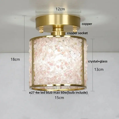 Modern brass and green crystal glass led ceiling light with brass copper frame and pink crystal glass shade decorbites ceiling light