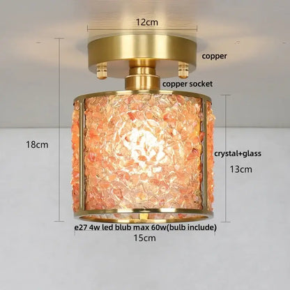 Modern brass and green decorbites crystal glass led ceiling light with orange crystal glass shade diffusing warm light
