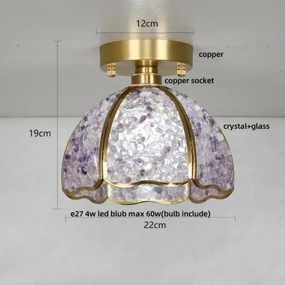 Modern brass and green decorbites crystal glass led ceiling light with copper base and purple ornate crystal glass shade