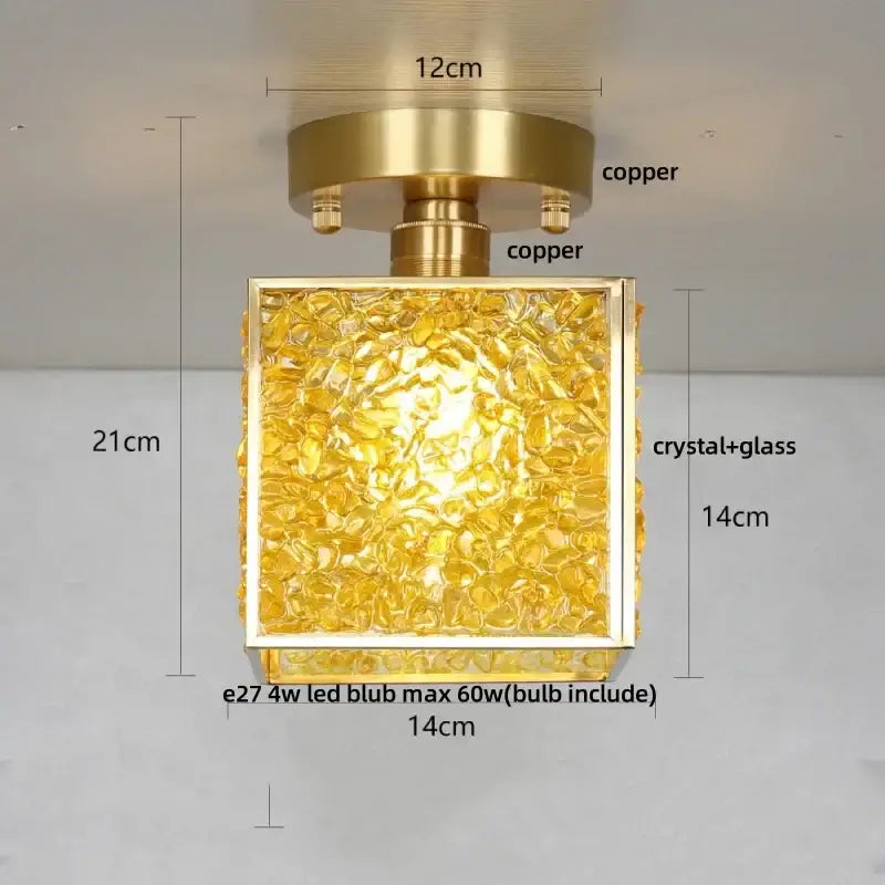 Modern brass and green crystal glass led ceiling light with gold-toned copper and textured mosaic shade decorbites crystal glass