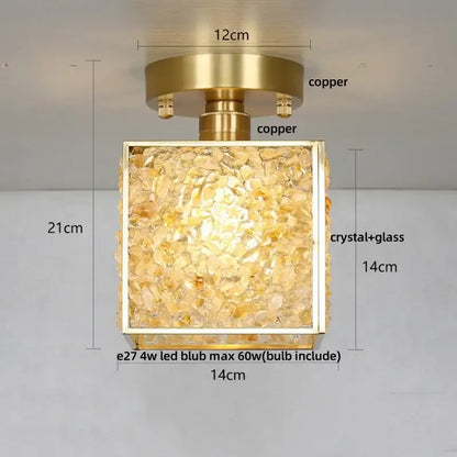 Modern ceiling light with copper frame and amber decorbites crystal glass led for elegant bedroom decor