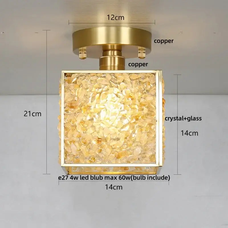 Modern ceiling light with copper frame and amber decorbites crystal glass led for elegant bedroom decor