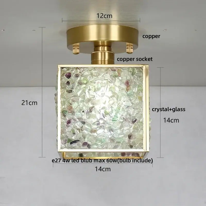 Modern brass and green decorbites crystal glass led ceiling light with colorful translucent pebbles for bedroom decor