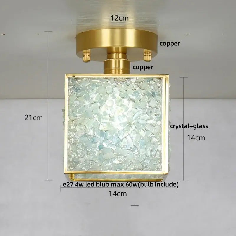 Modern brass and green crystal glass led ceiling light with decorbites crystal glass pieces for bedroom decor
