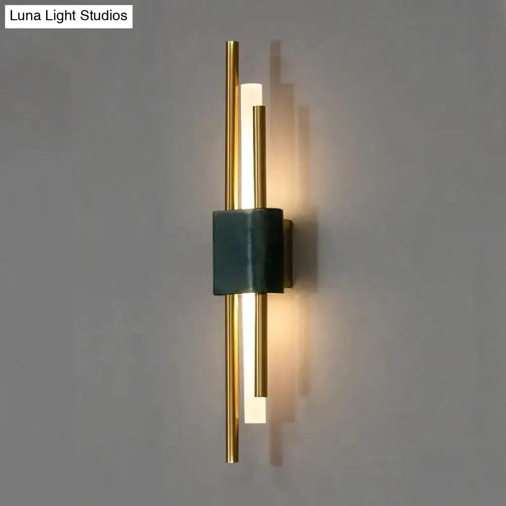 Modern brass and green marble led wall lamp with gold frame and dark teal accent for living room lighting